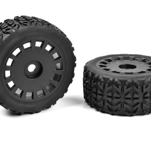 Off-Road 1/8 Truggy Tires - Tracer - Glued on Black Rims - 1 pair