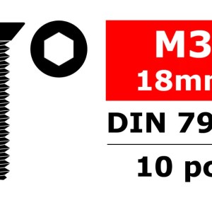 Steel Screws M3 x 18mm, Hex Flat Head, 10 pcs